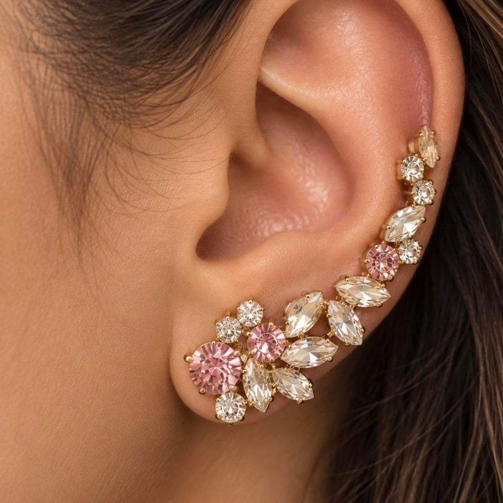 Torrid Gold Tone Blush Rose Rhinestone Ear Cuff Crawler Earring NWT
